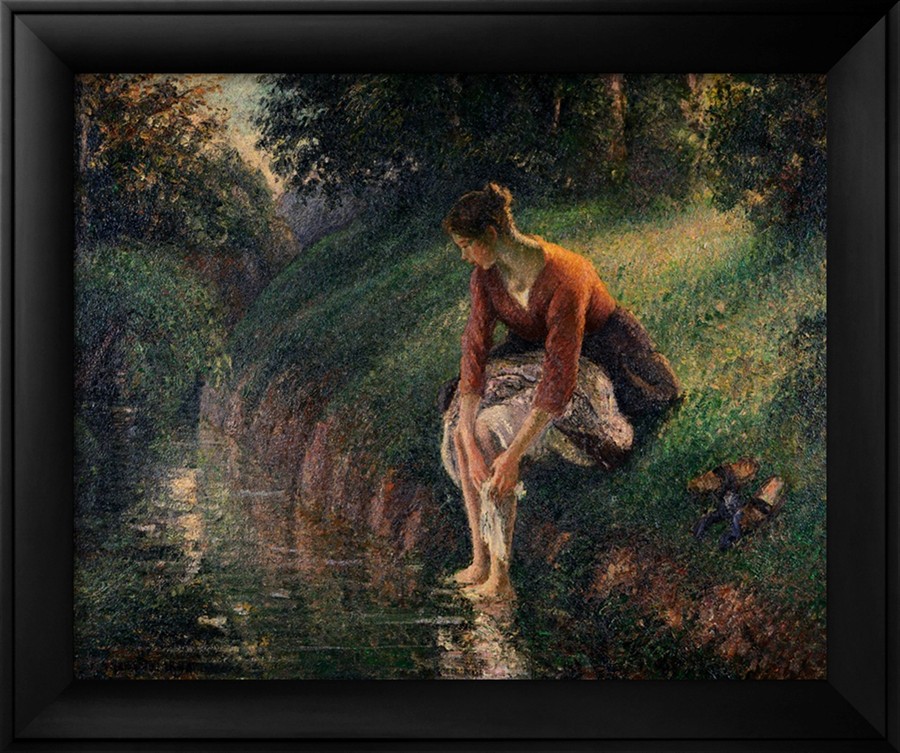 Young Woman Bathing Her Feet in a Brook - Camille Pissarro Paintings